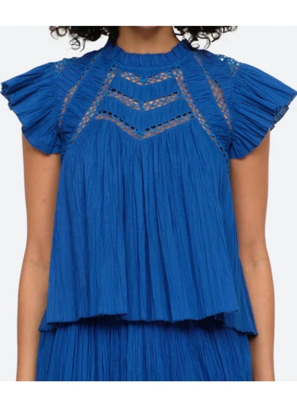 SEA NEW YORK Paco solid flutter sleeve top in Cobalt Blue XS
